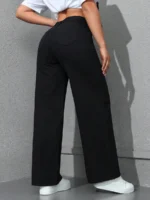 Retro Loose Wide Leg Jeans Fashion Women Solid Straight Wash High Elastic Waist Denim Pants - Image 6