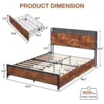 Metal Bed Frame With Storage Headboard & 4 Drawers, Built in Charging Station & LED Light, No Box Spring Needed - Image 2