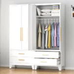Tall Metal Armoire Wardrobe Closet with 2 Doors and 2 Drawers, Adjustable Hanging Rod and Adjustable Shelf, Freestanding Storage