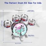 Mini Jazz Drum Set 6 Drums with Stool Musical Instruments Toy Birthday Gift for Beginners Boys Girls (with LED Light) - Image 7