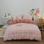 100% Cotton Duvet Cover Set,Bedding Set With Plaid Stripe,Skin Friendly Breathable,1 Duvet Cover,2 Pillowcase,Japan Simple Style - Image 11