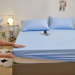 Kuup Polyester 3pcs Solid Color Queen Size Bedding Set - Fitted Sheet & Pillowcases with Elastic Band Mattress Cover - Image 3