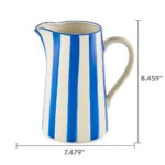 Handcrafted Ceramic Blue Stripe Pitcher Vase Elegant Home Decor Fresh and Artificial Flower Arrangement - Image 3
