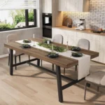 70.87″ Industrial Dining Table For 6-8, Wooden Kitchen Table With Metal Frame, Rectangular Counter For Dining Room & Kitchen