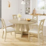 47-Inch Round Dining Table Large Wooden Kitchen Table For 4 to 6, Farmhouse Dinner Table For Home Dining Room or Living Room