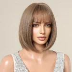 ALAN EATON Short Ombre Brown Synthetic Natural Bob Straight Wigs with Bang for Women Party Daily Use Heat Resistant Fiber - Image 3