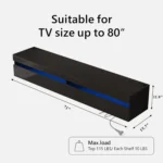 71" Floating TV Stand with LED Lights & Power Outlet, High-Gloss Wall Mounted Entertainment Center for TVs up to 85", Black - Image 3