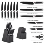13Pcs Professional Kitchen Knife Block Set with 6 Steak Knives, High Carbon Stainless Steel Knives with Black Non-Stick Coating, - Image 3