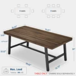 70.87″ Industrial Dining Table For 6-8, Wooden Kitchen Table With Metal Frame, Rectangular Counter For Dining Room & Kitchen