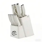 15PCS Kitchen Knife Set with Block & Sharpener, Stainless Steel Knives, Dishwasher Safe, Rust Resistant, Ergonomic Handle