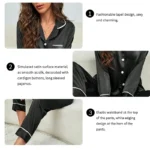 Spring Autumn Silk Pajamas Set for Women Casual Soft Nightwear Tops and Pants Solid Buttons Cardigan Sleepwear Homewear - Image 5