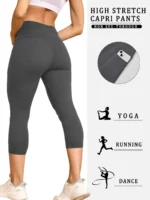 High Waisted capri pants For Women With Pockets Super Soft Tummy Control Workout Running Yoga Athletic Leggings