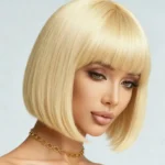 Golden elegant and fashionable 12 inch synthetic shoulder length wig, suitable for daily use at role-playing parties