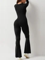 Spring and Autumn Women's Long Sleeve Belly Tightening Waist Hip Lifting Square Neck Wide Leg High Elastic Jumpsuit - Image 4