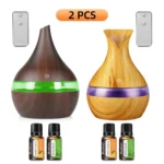 2 PCS 300ml Wood Grain Ultrasonic Humidifier & Essential Oil Diffuser Set with 7 Color LED Lights, Auto Shut-Off + 4 Aromatherap - Image 7