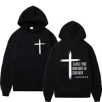 Men's hoodie with religious cross and motivational text prints pullover style autumn fashion hooded hoodie casual hoodie unisex - Image 3
