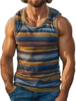 Retro Striped Graphic Tank Tops For Men Fashion Casual Summer Sleeveless 3D Printed Vest Loose Crew Neck Quick Dry Sports Tees - Image 8