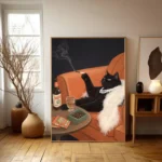 Black Cat Smoking a Cigarette Vintage Poster Art Retro Whimsical Print Funny Animal Wall Decor Poster for Bar Cart Quirky Kitche - Image 8