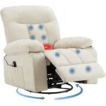 Rocker Recliner Chair Swivel Recliner with Vibration Massage and Lumbar Heating 270° Rotating Chenille Fabric Recliner with foo - Image 8