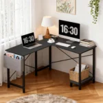 50-Inch L-Shaped Corner Desk for Office & Gaming, Reversible Shelf with Storage Bag, Black Computer Table for Home Work Study - Image 5