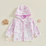 Cute Baby Girls Floral Print Hooded Jacket with Bow Detail and Zipper Closure - Stylish Outerwear for Fall and Winter - Image 2