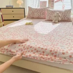 1pc Floral Fitted Bed Sheet Flower Printed Washed Cotton Bed Sheet with Elastic Single/Queen/King Size Bed Fitted Sheets - Image 10
