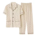 100% Cotton Button up Top and Pants Men’s Plus Size Pajamas Loungewear Casual Simple Fashion Youth Sleepwear Homewear 2PCS Set