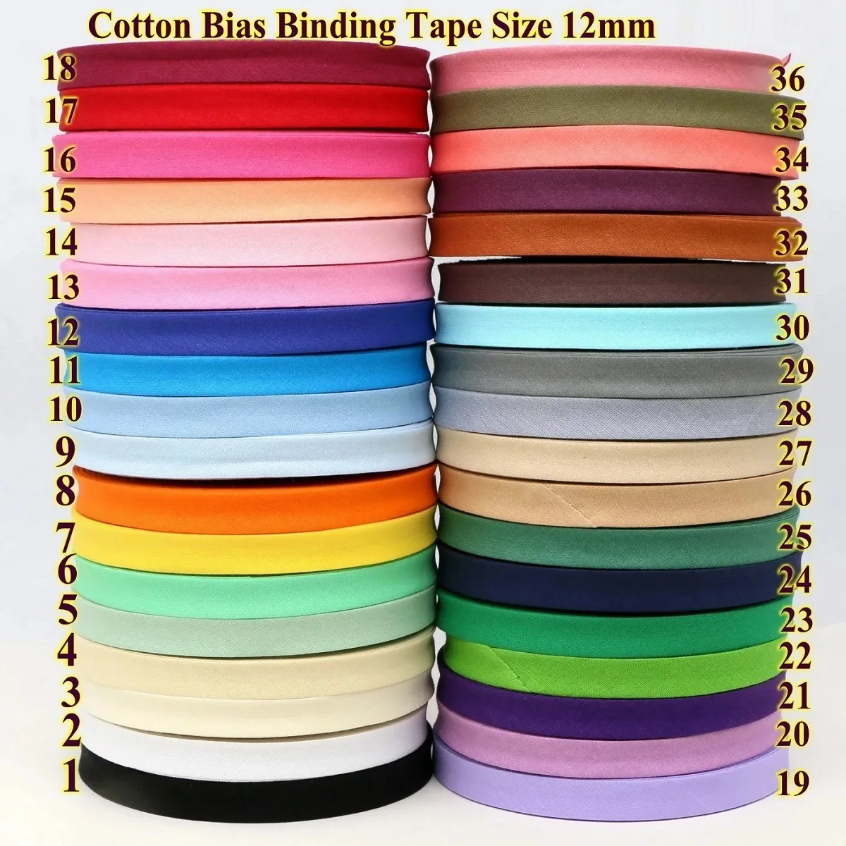 S222c377212344dcfa5a78684845a22c2e.webp 12mm(1/2") Narrow Ironed Single Folded Cotton Solid Color Bias Binding Tape Diy Ribbon Garment Quilt Craft Sewing Accessories - Image 1