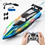 2.4GHz full-scale remote control boat with LED lights, with a battery life of 30 minutes – suitable for swimming pools and lakes