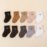 10 pairs  cartoon smile pattern baby socks, versatile daily kid’s socks, boys’ socks, girls’ socks