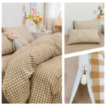 100% Cotton Duvet Cover Set,Bedding Set With Plaid Stripe,Skin Friendly Breathable,1 Duvet Cover,2 Pillowcase,Japan Simple Style - Image 5