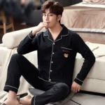Cotton Men Pajamas Set of Autumn Winter Long-Sleeved Cardigan Plus Size Men Models of Home Clothing Plaid Sleepwear 2PCS/Set - Image 8
