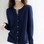 Women's round neck loose fitting slimming cardigan sweater, spring and autumn knitted cardigan, solid color versatile top - Image 11