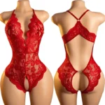 Sexy Lingerie For Women Deep V Crotchless Babydoll Dress Lace Bow Knot Open Bra Bodysuit Erotic Costumes Female Porno Underwear