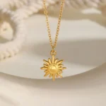 Stainless Steel Spiral Sun Flower Pendant Necklace for Women 18K Gold Plated Stackable Boho Necklace Waterproof Fashion Jewelry