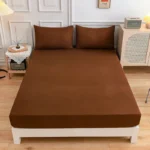 Kuup Polyester 3pcs Solid Color Queen Size Bedding Set - Fitted Sheet & Pillowcases with Elastic Band Mattress Cover - Image 10