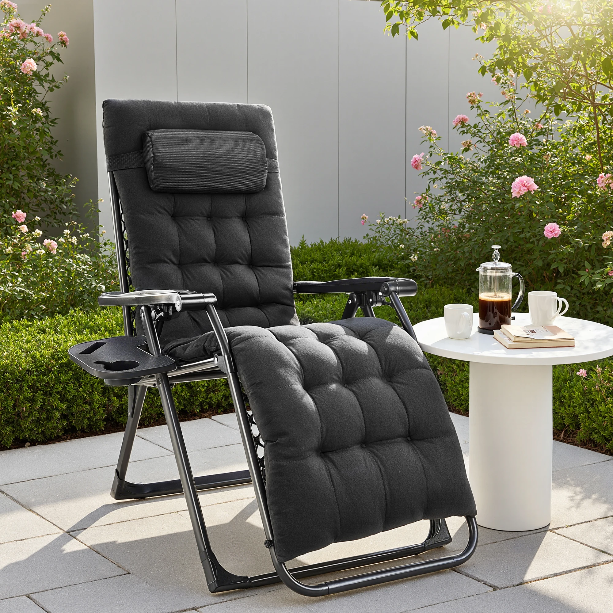 S2564fdd7fd564caf9049601b93ac3ca7i-4.webp JHK Zero Gravity Recliner Camping Patio Lounge Chair Folding Portable with Cup Holder Trays Removable Cushion For Outdoor Garden - Image 1
