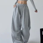 Y2K Harajuku Wide Leg Sweatpants Women Streetwear Baggy Oversize Gray Sports Pants High Waist Drawstring Casual Joggers Trousers