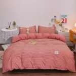 100% Cotton Duvet Cover Set,Bedding Set With Plaid Stripe,Skin Friendly Breathable,1 Duvet Cover,2 Pillowcase,Japan Simple Style - Image 15