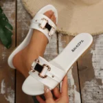 A Pair of Fashionable Women's Sandals, Simple and Comfortable Large-Size Flat Slip-On Shoes with a Round Toe Design, Suitable for Daily Outings, Beach Vacations, the Beach, Travel, and Can Be Worn in All Seasons - Image 4