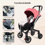 Multi-functional baby stroller, Foldable newborn stroller, Outdoor handcart, Adjustable backrest, Bidirectional push high view