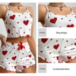 Women’s Pajamas Set Sleepwear 2 PCS Short Tank Tops And Shorts S M L White Ventilate Soft Casual Love Printing