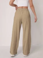 Elegant Solid Color Linen Wide Leg Pants for Women High Waist Drapey Casual Summer - Image 2