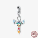 925 Sterling Silver Hamsa Hand Cross Dangle Charms Fit Original Bracelet Beads Faith Jewel plata de leyry DIY Easter Gift
