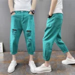 Korean Ankle-Length Distressed Jeans