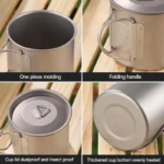Titanium Camping Mug with Folding Handle Lightweight Portable Outdoor Cup Cooking set Cookware for Hiking Travel - Image 3