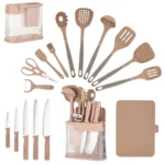 17Pcs Silicone Kitchen Utensils Set with Knife Block Stainless Steel Kitchen Knives Set Non-Stick Cooking Tools Scissors Peeler - Image 7