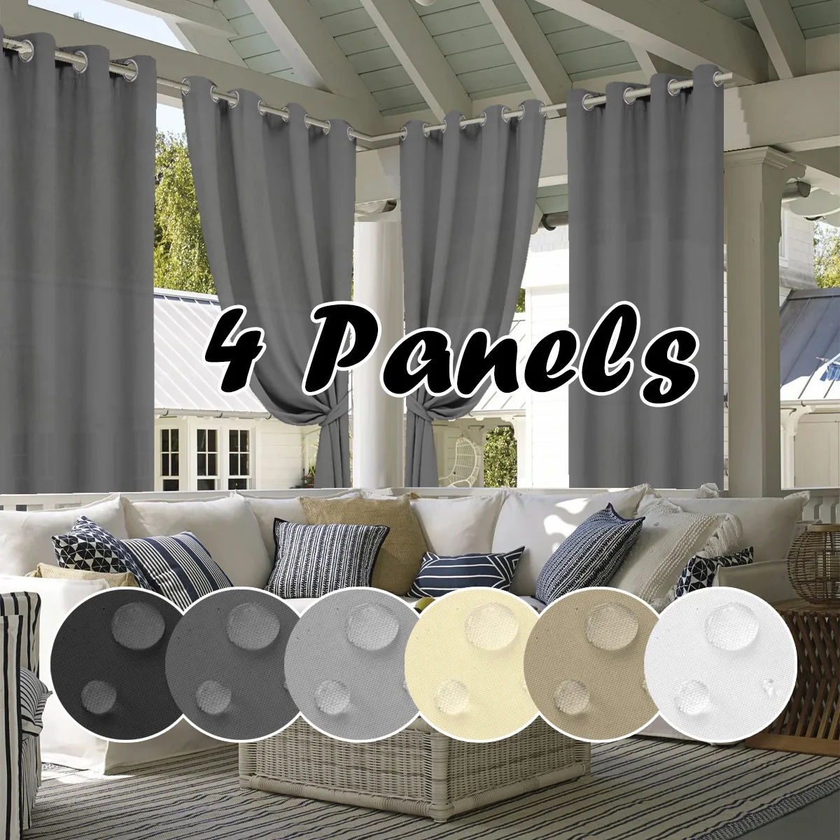 S27c81f3e9f3a4542bf1ededa1925f071F.webp 4PCS Waterproof Privacy Outdoor Curtain, Used For Pergolas, Front Porches, Awnings, And Protect Against Wind And Rain - Image 1