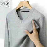 Men's Camel V-neck Long Sleeve Tee Slim Fit Soft Knit Pullover Spring & Autumn Shirt - Image 3