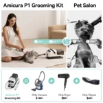 Amicura P1 Vacuum Cleaner & Hair Dryer & Trimmer, 15KPa Suction 600W Blowing, 3-in-1 Pet Grooming Set, Dog Cat Proven Care Tools